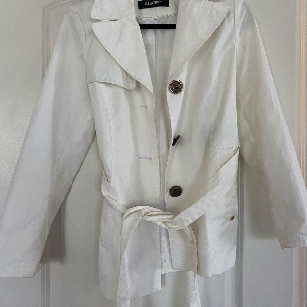 Ellen Tracy White Belted Trench Blazer